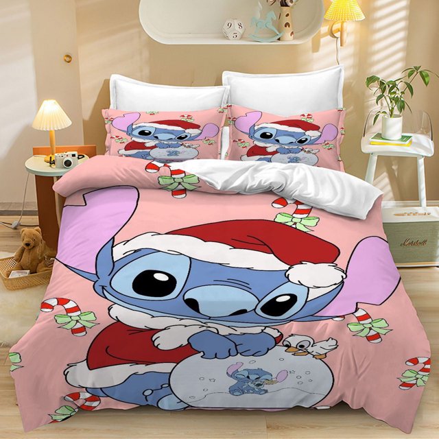 Juego de edredón doble Stitch Bedding Juego de edredón Stitch para niñas y niños, suave, transpirable, resistente a la decoloración, 3 piezas, incluye 1 edredón y 2 fundas de almohada