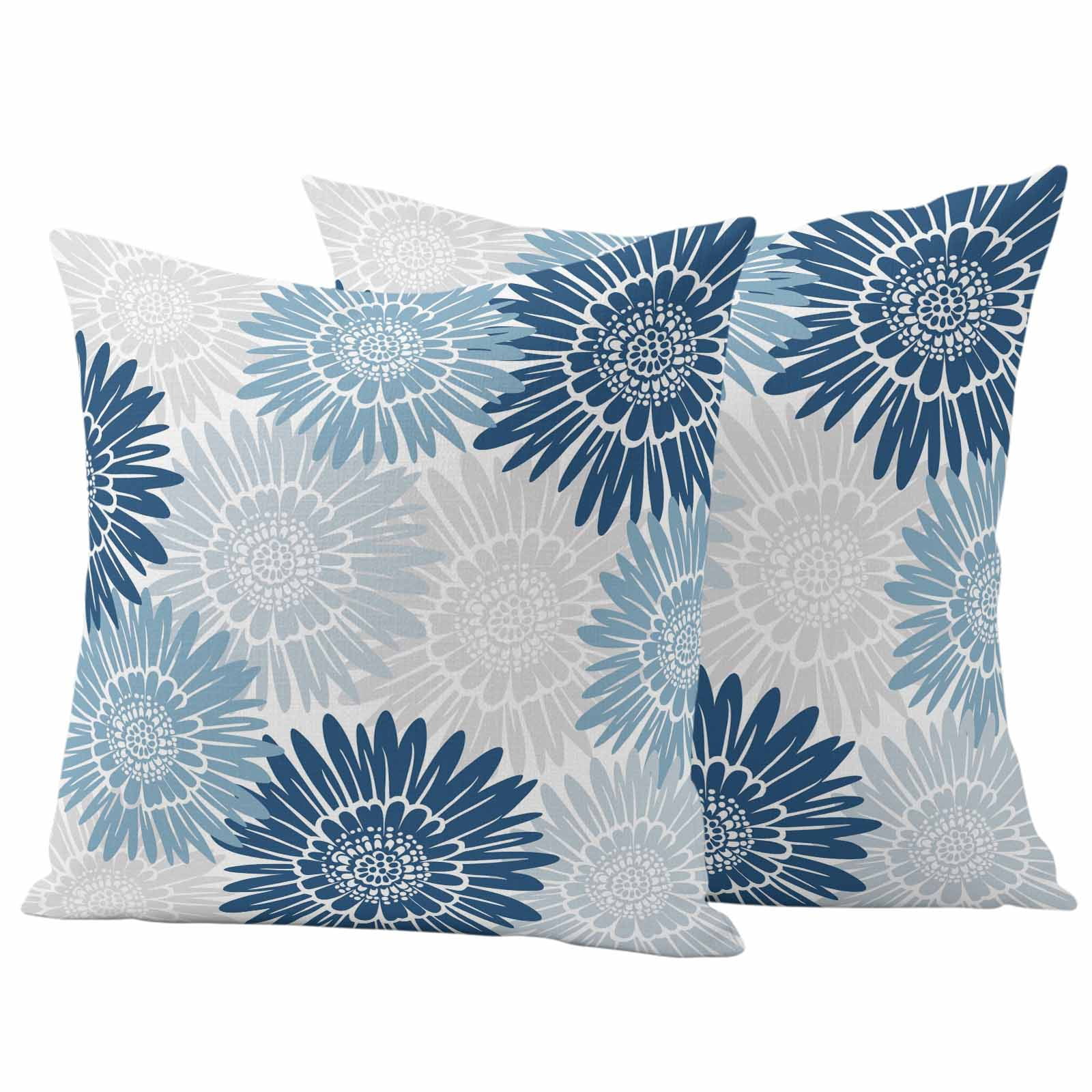 Blue Grey Sunflowers Outdoor Waterproof Throw Pillow Covers 26x26 Set of 2, Boho Vintage Floral Rustic Blossom Decorative Pillowcases Cushion Pillowcase for Couch Sofa Patio Outside Pillow Protector