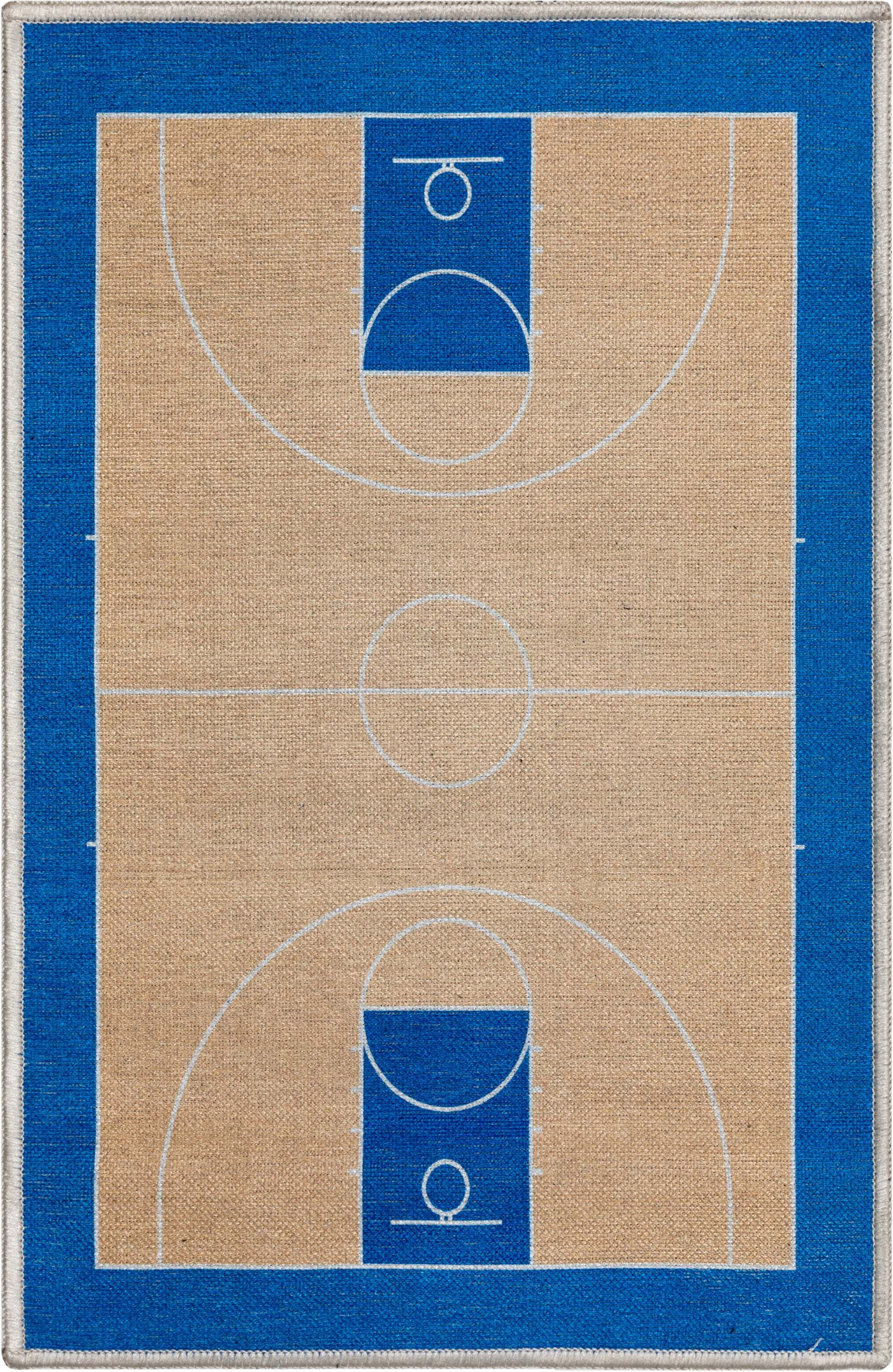 Well Woven Apollo Basketball Sports Court Tan Blue Flat-Weave Easy to Clean 2' x 3' Area Rug