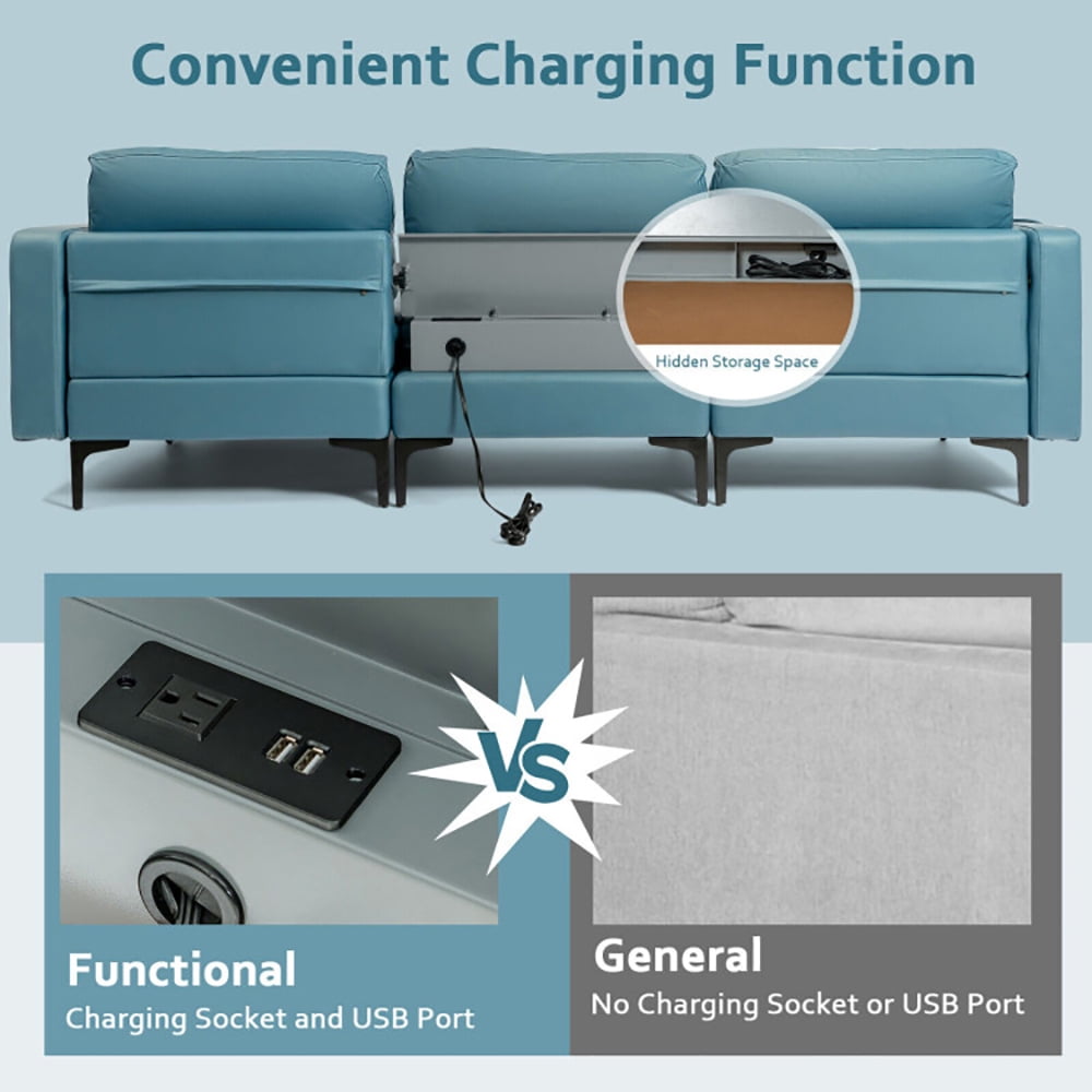 Finihen L-shaped Sectional Sofa Couch, Convertible Sectional Sofa, Modular L-shaped Sectional Sofa with Reversible Chaise and 2 USB Ports, for Living Room, Green Finihen L-shaped Sectional Sofa Couch, Convertible Sectional Sofa, Modular L-shaped Sectional Sofa with Reversible Chaise and 2 USB Ports, for Living Room, Green