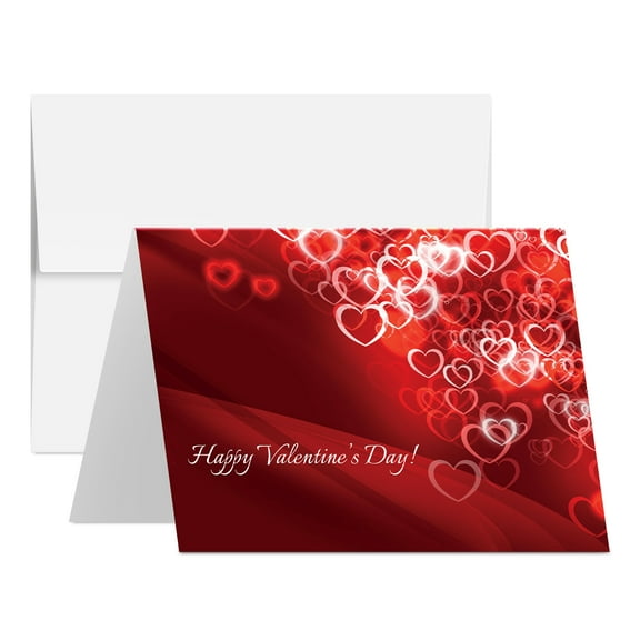 Happy Valentine’s Day Greeting Cards and Envelopes, Beautiful and Romantic Small Scattered Love Hearts Greetings for Husband, Wife, Boyfriend, or Girlfriend | 4.25 x 5.5” (A2 Size) | 25 per Pack