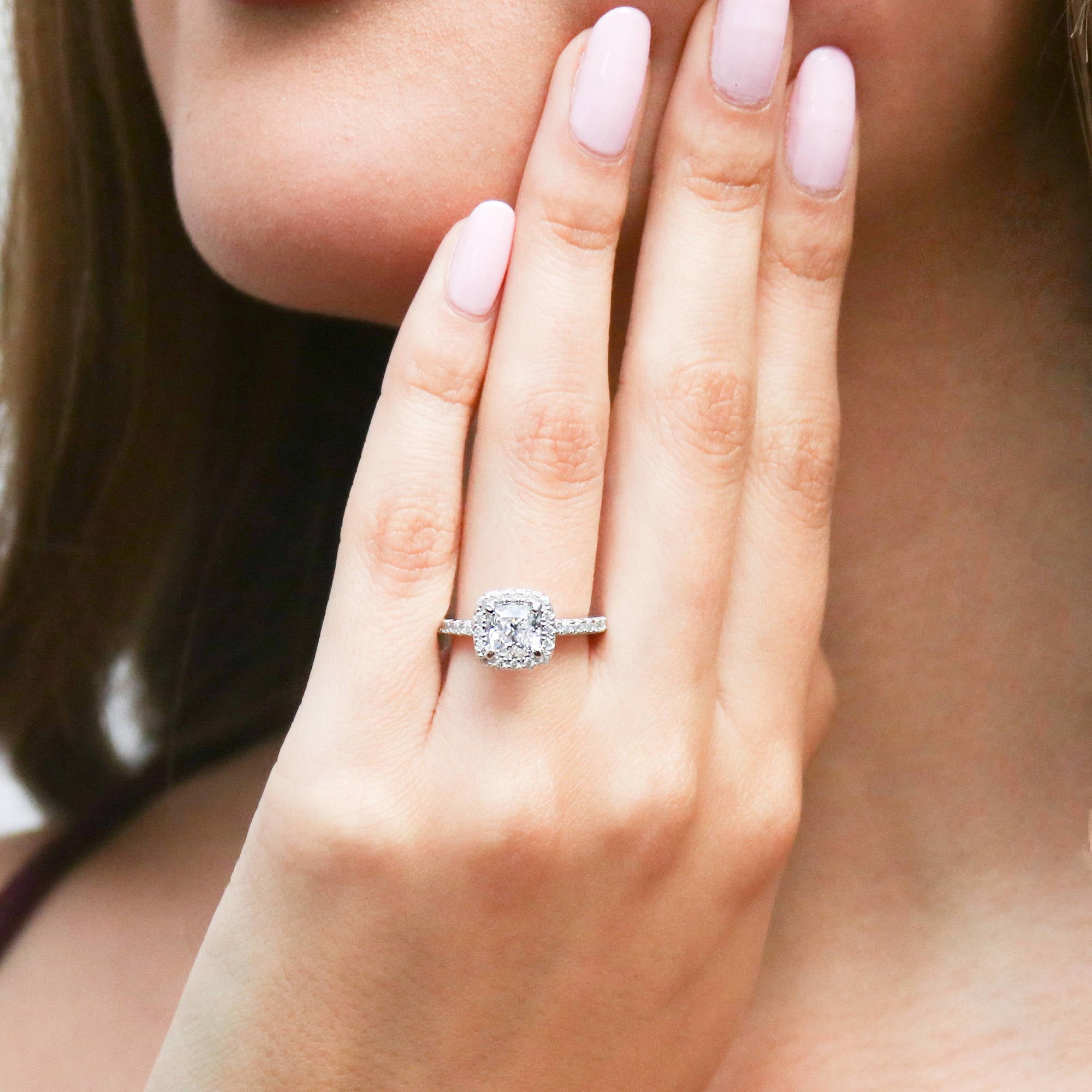 BERRICLE Sterling Silver Halo Wedding Engagement Rings Cushion Cut Cubic Zirconia CZ Ring Set for Women, Rhodium Plated Size 8.5