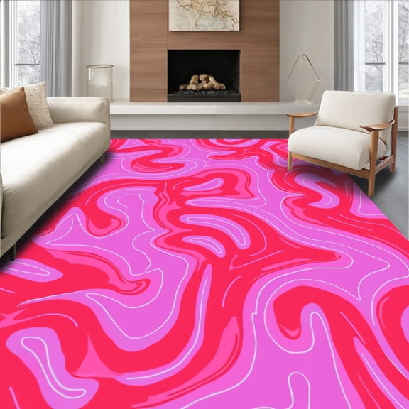 Flatwoven High Traffic Area Rug, Handcrafted Interlocking Wave, Non Slip, Stain Resistant, Washable Area Rugs for Living Room, Bedroom(Pink, 4X6)