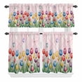 thumbnail image 2 of Kitchen Window Curtains Valance and Tier Set, Watercolor Flowers Tulips Butterflies Rod Pocket Tier Curtain Valance Set, Geometric Striped Light Filtering Cafe Curtains for Bedroom Living Room, 2 of 9