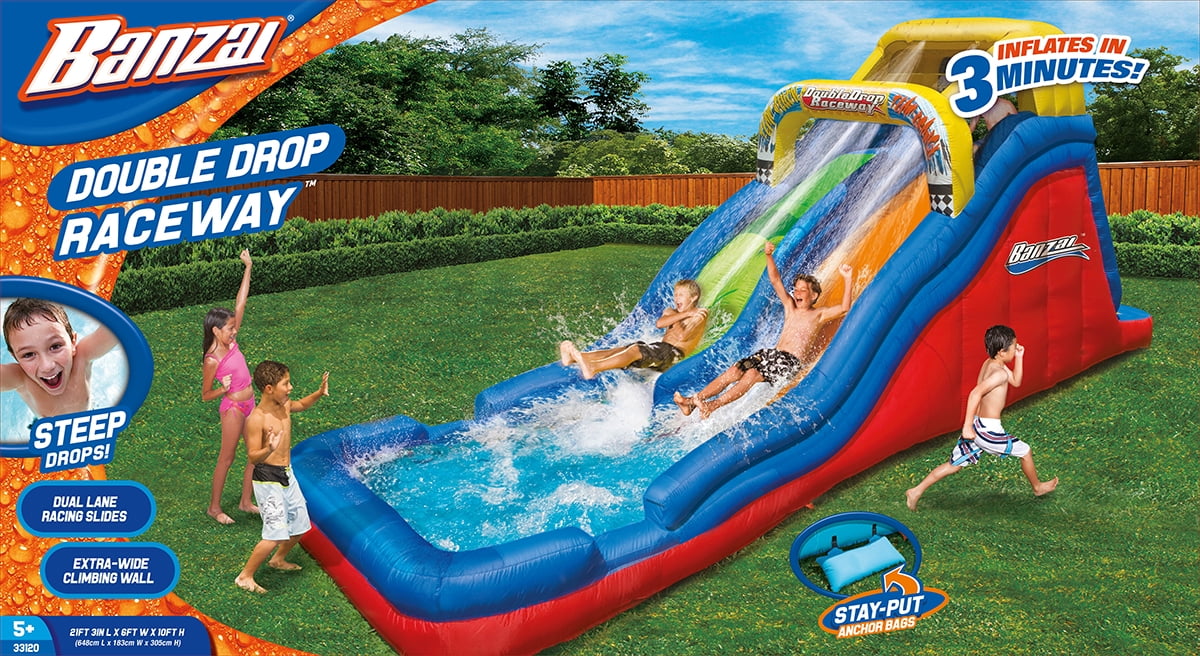 banzai inflatable outdoor lazy river adventure water park slide & pool