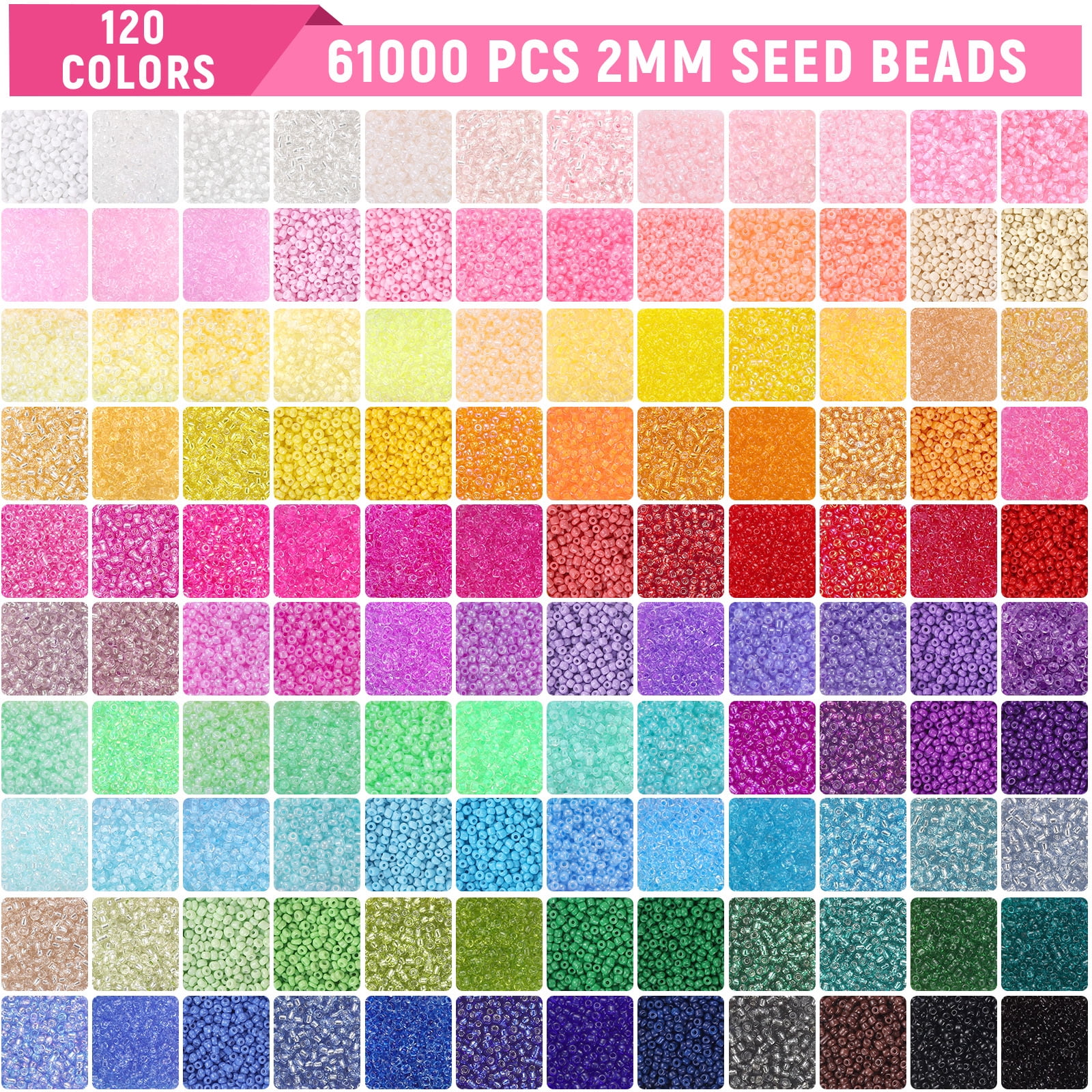 Funtopia Friendship Bracelet Making Kit, 120 Colors 61000 Pcs Tiny Beads for Necklace, Glass Seed Beads for Jewelry Making with Alphabet Letter Beads & Smiley Face Beads for DIY, Art and Craft, 2mm