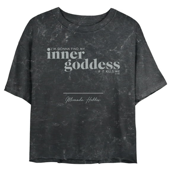 Junior's Sex and the City Miranda Find Inner Goddess Crop Graphic Tee Black Small