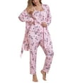 thumbnail image 4 of Vetsdori Womens Long Sleeve Pajamas Sets Lightweight Nightwear Casual Sleepwear 3 Pieces Soft Pajamas for Women Pants, 4 of 6
