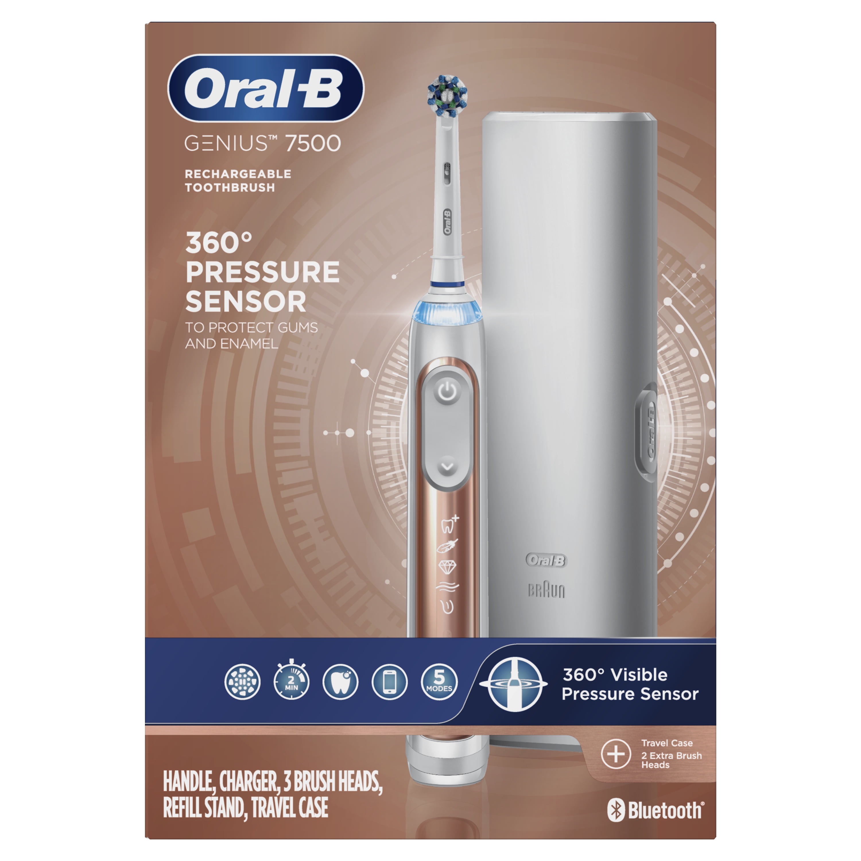 Dag Nog steeds puree Oral-B Pro 7500 Power Rechargeable Electric Toothbrush, Rose Gold, Powered  by Braun - Walmart.com
