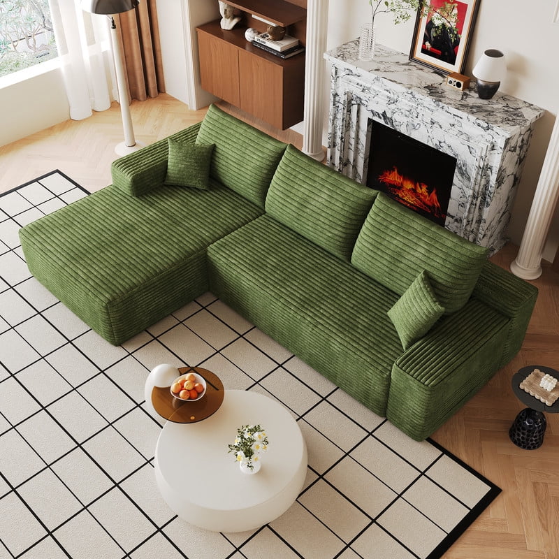 107" Cloud L-Shaped Sectional Sofa with Chaise, Modern Modular Couch with Deep Seat, Plush Corduroy Upholstered Sofa for Living Room, Bedroom & Apartment, No Assembly Required
