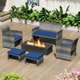 thumbnail image 4 of YYAo Footstool Ottoman Seat,2 Pieces Patio PE Rattan Ottomans with Soft Zippered Cushions for Deck-Navy, 4 of 10