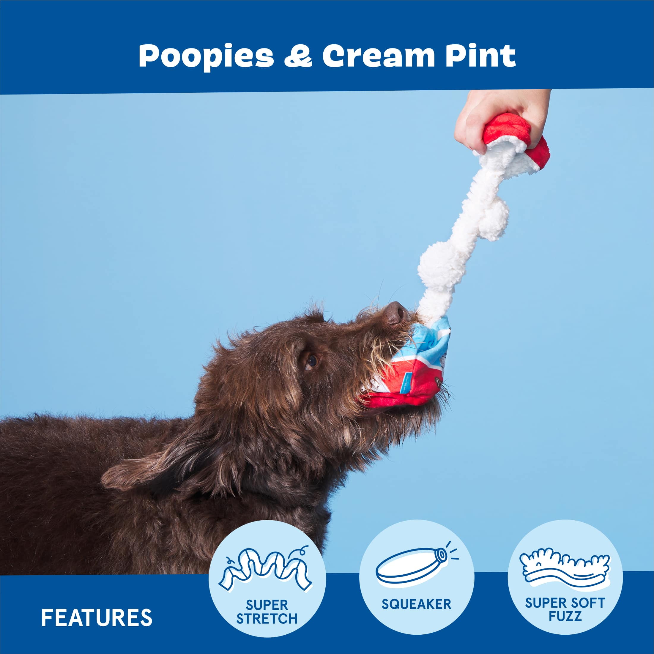 BARK Poopies and Cream Dog Toy, Plush Pint Design, Squeaky, All Sizes