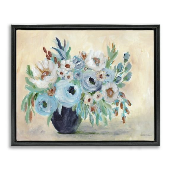 Stupell Industries Round Blooms Bouquet Botanical & Floral Painting Black Floater Framed Art Print Wall Art, 21 x 17