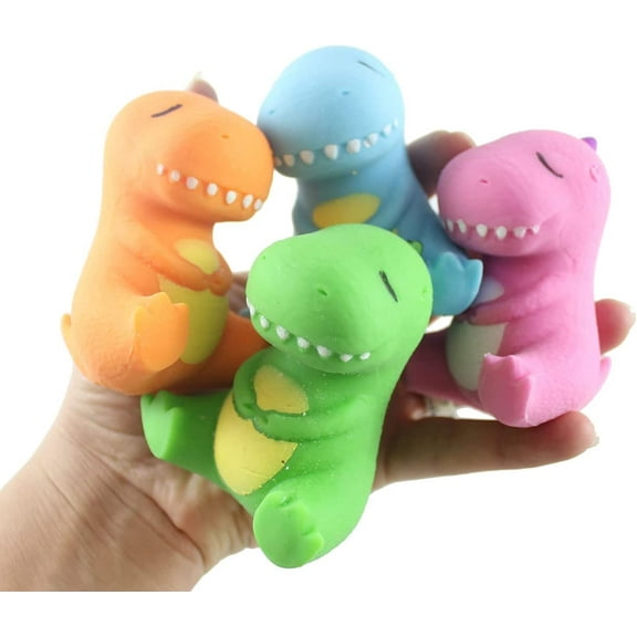 Set of ALL 4 COLOR Dinosaur Soft Cream Doh Filled Stress Ball - Squishy Gooey Squish Sensory Squeeze Balls - Dino Lover Gift