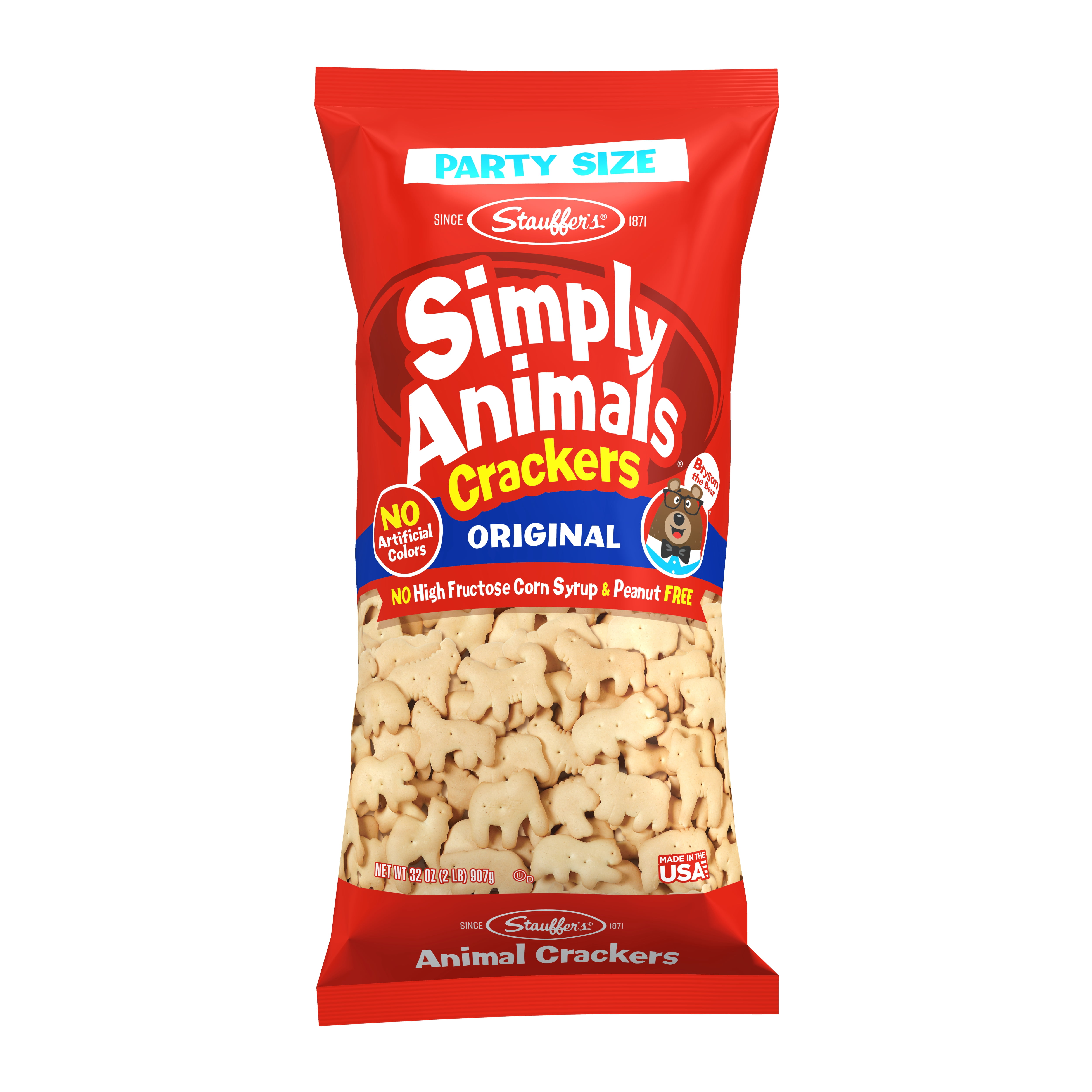 (2 pack) Stauffer's Simply Animals Original Animal Crackers, Fun Kid Snacks, 32oz Party Size Bag