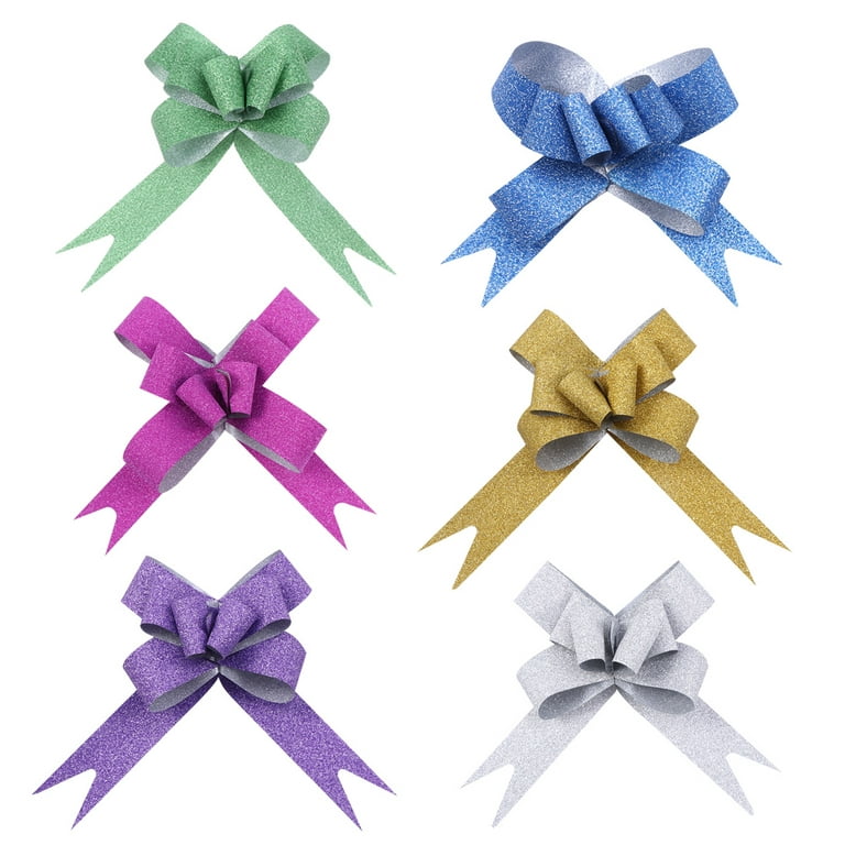 100pcs 18mm Glitter Pull Bows Gift Knot Ribbons String Bows for Gift Wrapping Flower Basket Wedding Car Decoration (Assorted Col