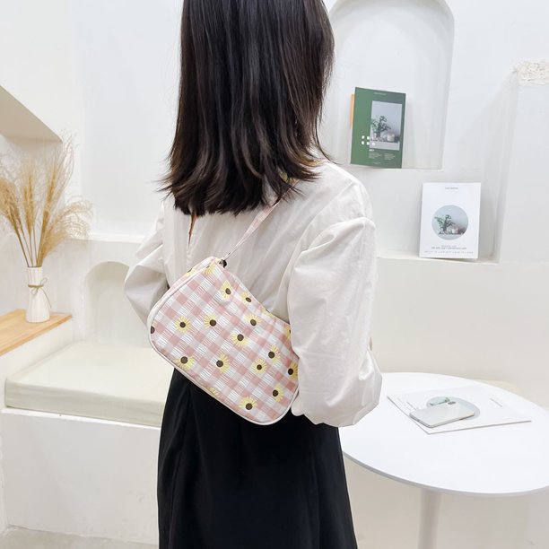 Bolso de hombro plisado de lona para mujer Likrtyny Vintage con cremallera estampado de margaritas y mariposas
