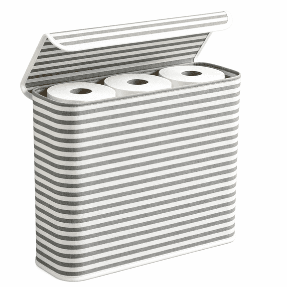 Freestanding Toilet Paper Holder Storage Basket with Flip-Top Lid, Foldable Toilet Tissue Roll Organizer Bin for 9 Mega Rolls, Bathroom, Grey