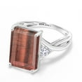 thumbnail image 3 of Gem Stone King 10K White Gold Red Tiger Eye and White Created Sapphire 3 Stone Engagement Ring for Women (7.14 Cttw, Emerald Cut 14X10MM, Trillion 4MM, Size 9), 3 of 5