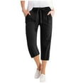 thumbnail image 2 of Htigea Capris for Women Casual Summer Wide Leg Crop Pants Loose Comfy Drawstring Yoga Jogger Capri Pants with Pockets Black,S, 2 of 6