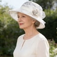 thumbnail image 2 of Hsqqdc French Style Bucket Hat with Flower Summer Bowler Elegant Church Wedding Party Cap, 2 of 7