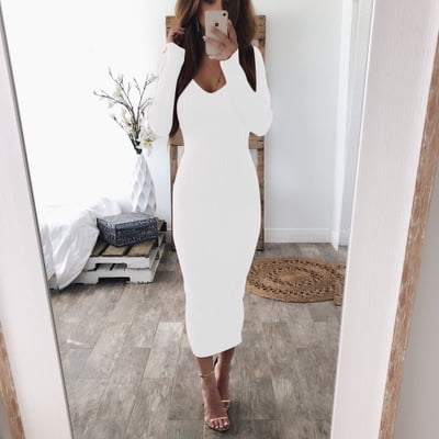 Sleeve Sexy V-Neck Sweater Dress 
