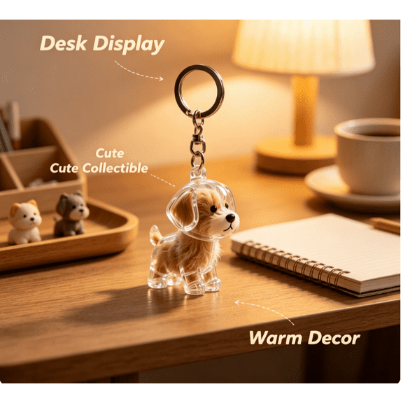 Cute Fluffy Puppy Keychain with Transparent Protective Shell, Lovely Plush Dog Key Ring Charm, Mini Animal Bag Pendant Gift for Women Girls Car Backpack Handbag Decor