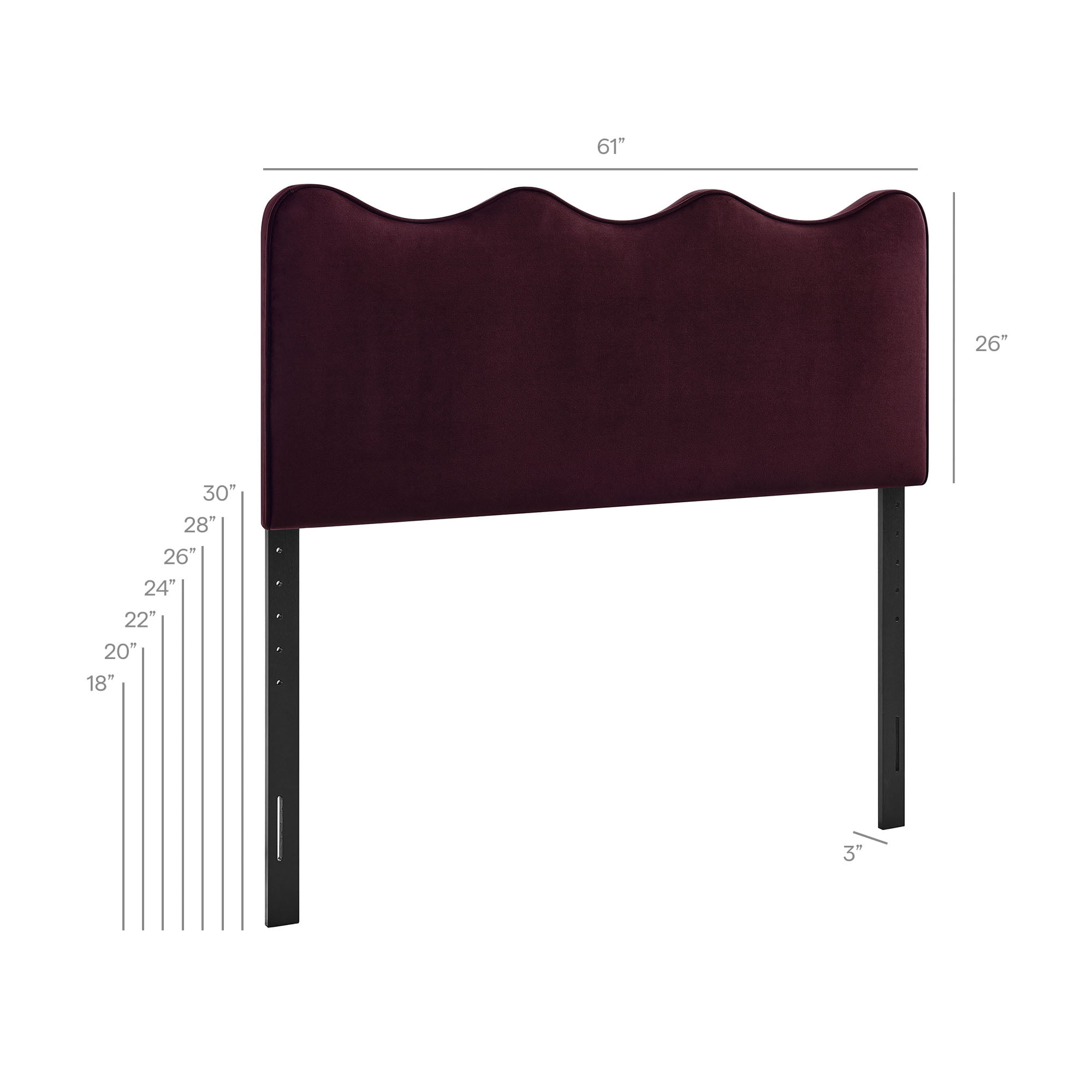 Athena Stain-Resistant Performance Velvet Queen Size Headboard in Mulberry