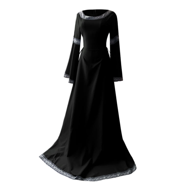 black elf dress DDAPJ pyju Plus Size Medieval Dresses for Women Flared Long Sleeve Maxi  Dress Renaissance Princess Dresses Ball Gown Fairy Elf Dress Black XXXL