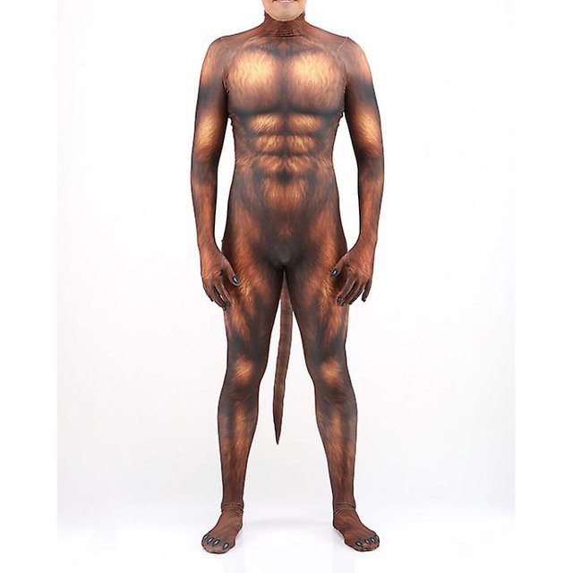 Iootiany Costumes de Cosplay d'Halloween Anime Huskies Animal Justaucorps Imprimé Léopard Unisexe Polyester Spandex avec Queue pour Adulte