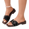 thumbnail image 2 of Domuza Women’s Comfortable Studded Clog Mules, Adjustable Buckle Beige Sandals with Wood-Grain Heel for All-Day Summer Wear and Outdoor Activities Black 8.5（EU-41）, 2 of 9