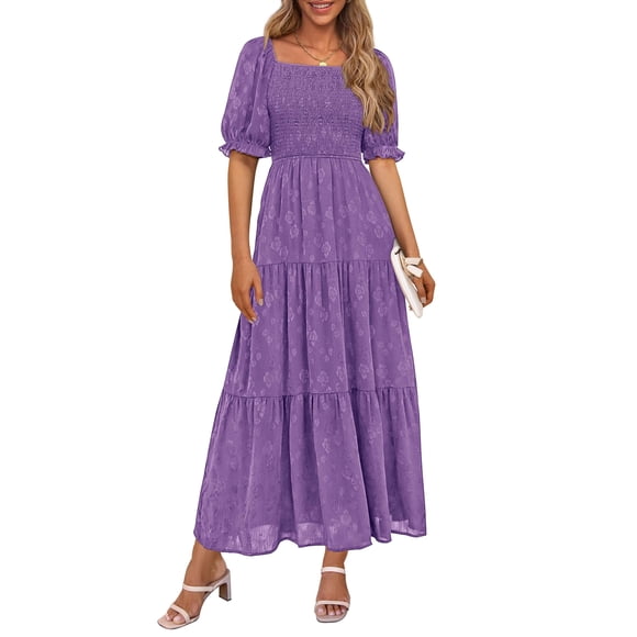 Vestido PRETTYGARDEN Verano 2025 Midi Cuello Cuadrado Morado Talla L