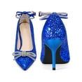 thumbnail image 4 of BLISSFUL STEP Women's Shoes Glitter Stiletto High Heels Pointed Toe Rhinestone Bow Ankle Strap Pumps Royal Blue 8, 4 of 7