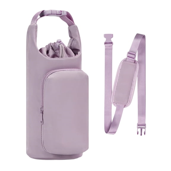 Outdoor Water Bottle Sleeve with Shoulder Strap, Purple Insulated Cup Cover for Hiking Sports and Commute, Portable Protective Case for Bottles