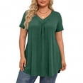 thumbnail image 5 of Women's Plus Size V Neck T Shirts Short Sleeve Tops Casual Summer Tshirts Loose Fit Tees Dark Green 2XL, 5 of 6