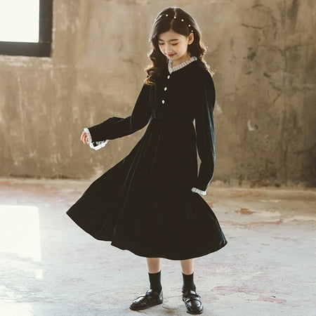 

TOWED22 Christening Dresses For Baby Girl Toddler Girl Polka Dotted Multilayer Ruffled Long Sleeve Tutu Party Dresses Black