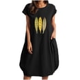 thumbnail image 2 of Fankiway Robe Unie à Manches Courtes Col Rond Imprimée avec Poches Robe Midi Grande Taille pour Femmes Rondes Printemps 3821, 2 of 4