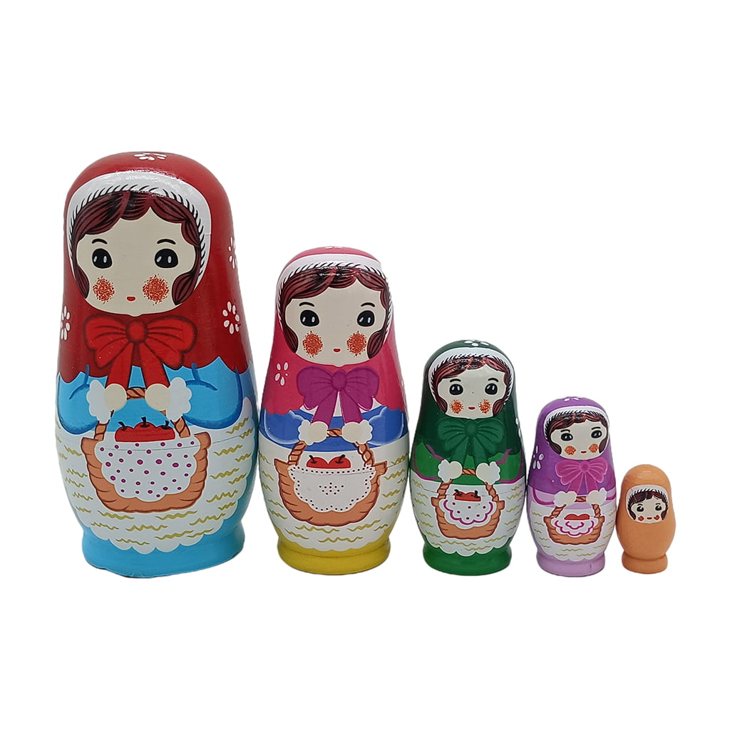 5pcs Cute Russian Wooden Nesting Dolls Dogs Matryoshka Hand Painted Gift Set 