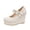 Beige, variant on Women’s Double Buckle Mary Jane Wedge Pumps, Faux Suede Platform Closed Toe High Heel Shoes, Party Dress Casual Heels
