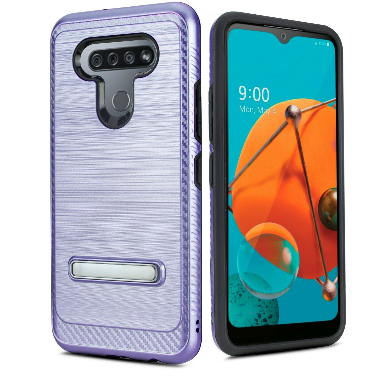 for LG K51 Q51 Cell Phone Case Brushed Kickstand Hard Back Slip Dent Guard Hybrid Slim Shock ...