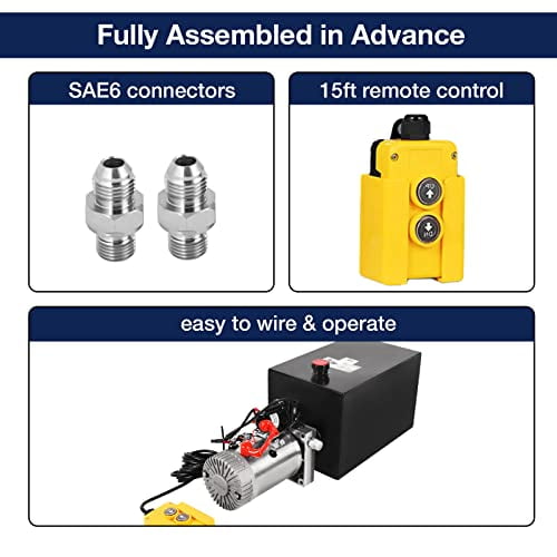 15 Quart Hydraulic Power Unit 12V Single Acting Metal Reservoir Dump Trailer Pump w/Remote Control for Dump Trailer Car Lifting