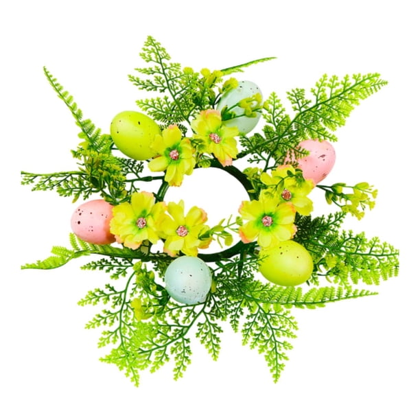 Adornos de guirnalda de anillo de velas Pilar de decoración de Pascua Corona de candelabros Corona artificial para la cocina Acción de Amarillo