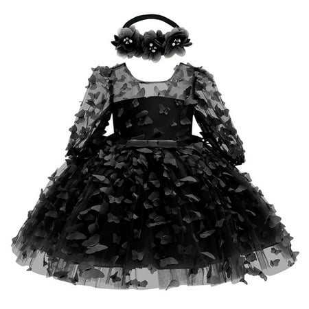 

GYRATEDREAM Toddler Baby Girls Princess Dress with Headband Kids Long Sleeve Lace Flowers Patchwork Sundress Ruffle Tulle Tutu Dress Clothes