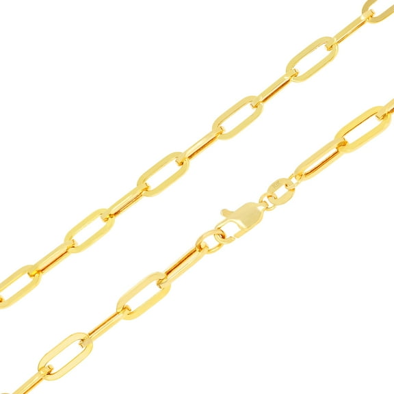 Nuragold 10k Real Yellow Gold Paperclip 5mm Elongated Cable Link Necklace (16"-24") Dainty Italian Jewelry for Men & Women