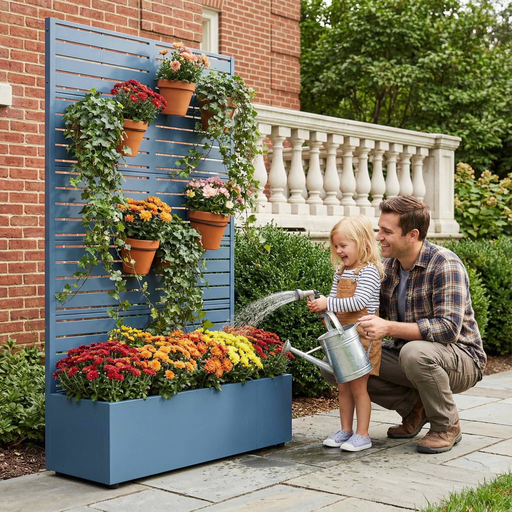 MAYEERTY 72x47x16 Inch Starry Night Blue Metal Rectangular Planter Box with Trellis, 5 Piece Set for Outdoor Garden & Patio