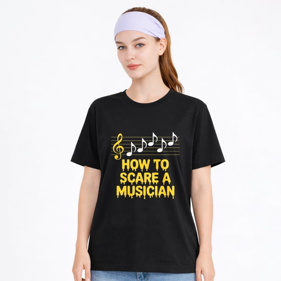 Unisex Cotton T-Shirt Scare A Musician Notes Graphic Tee, Casual Teacher School Shirt