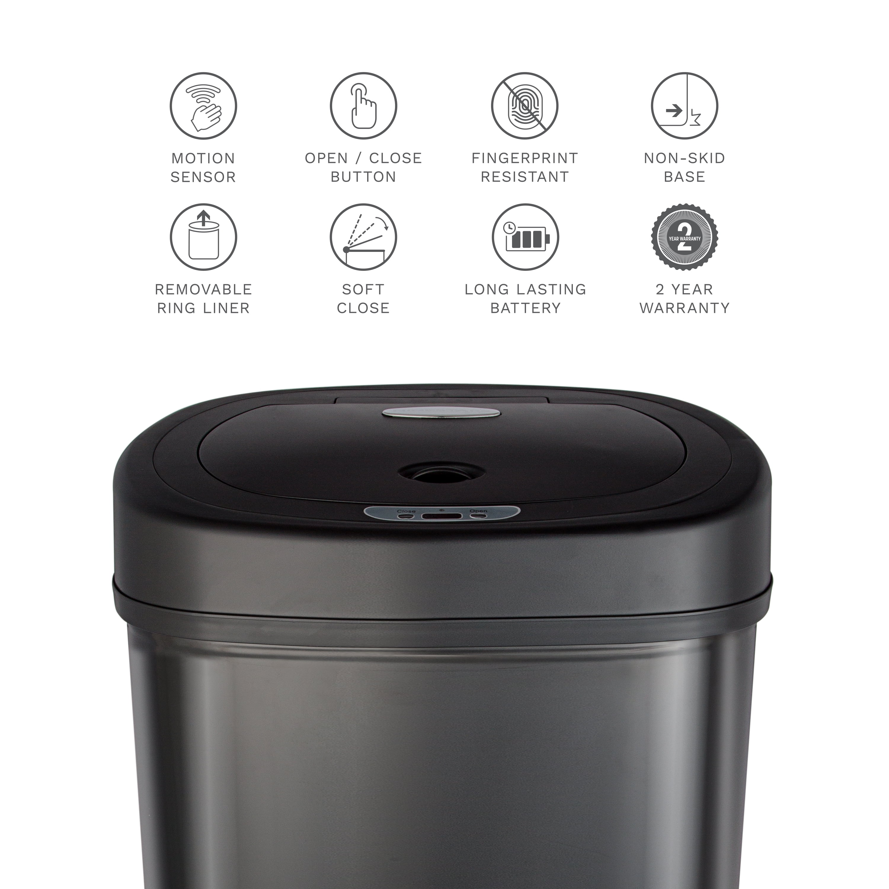 Nine Stars Automatic Kitchen Trash Can, 13 Gallon Stainless Steel Motion Sensor Garbage Bin with Soft Close Lid, Silver