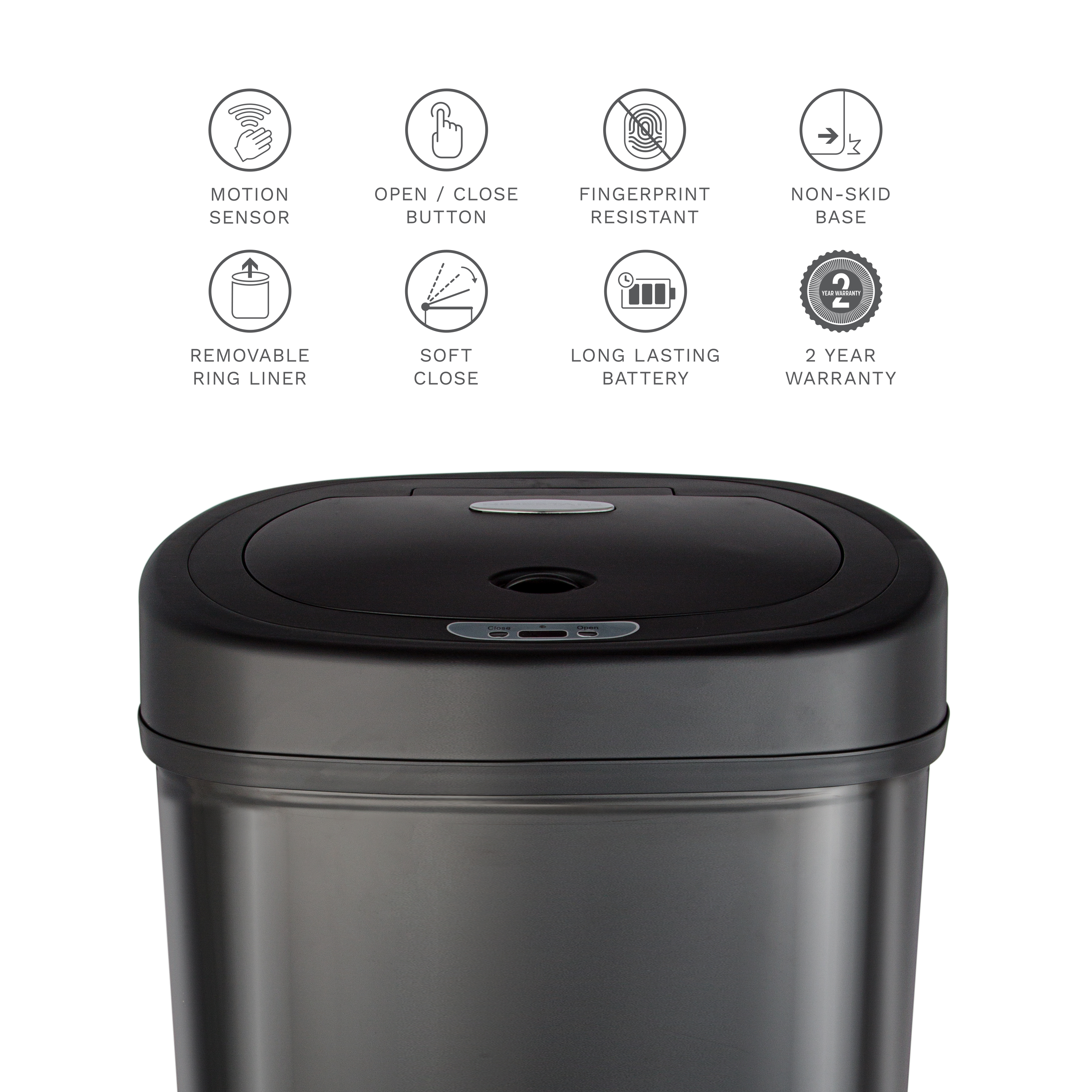 Nine Stars Motion Sensor Oval Kitchen Garbage Can, Fingerprint-Resistant Stainless Steel, 13.2 gal, Matte Black - image 4 of 9