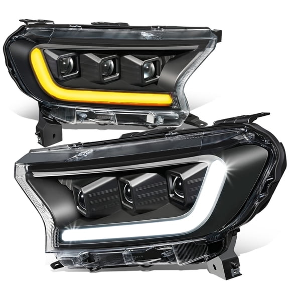 DNA Motoring Sequential Signal LED DRL Projector Headlights for 19-23 Ranger Lariat, Black / Clear
