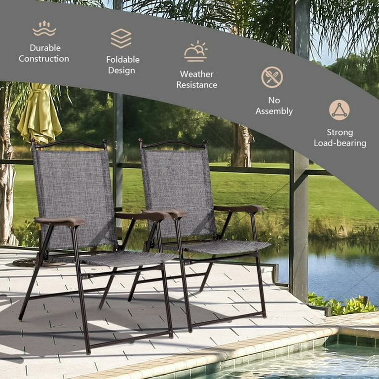 Kadyn Outdoor Dining Chairs Deck Chairs Dining Seat Set of 2 Patio Folding Sling Back Camping Deck Chairs Gray Walmart